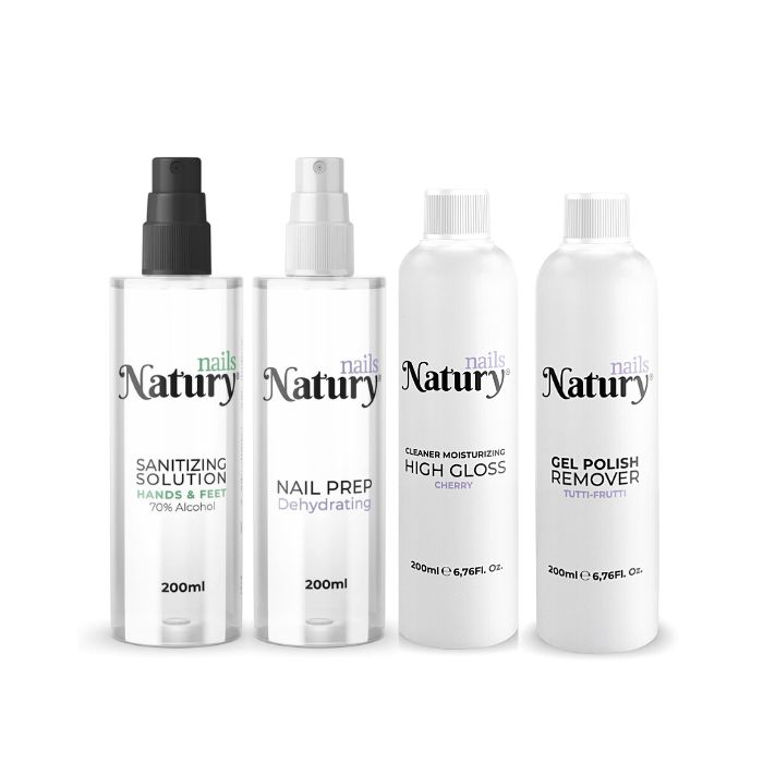 Natury Nails - Kit Nail Prep, Cleaner 3 en 1, Polish Remover e Higuienizante 200ml c/u.